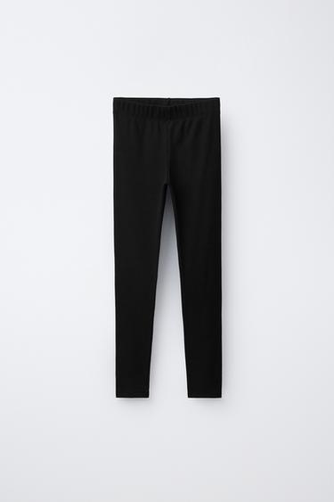 Zara PLAIN RIBBED LEGGINGS - Black