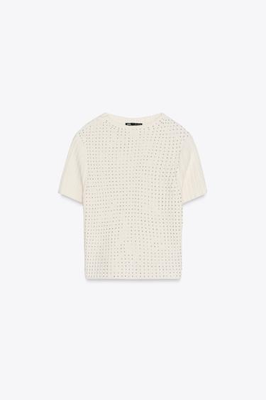 CAMISETA BRILLOS MANGA CORTA - Beige claro de Zara