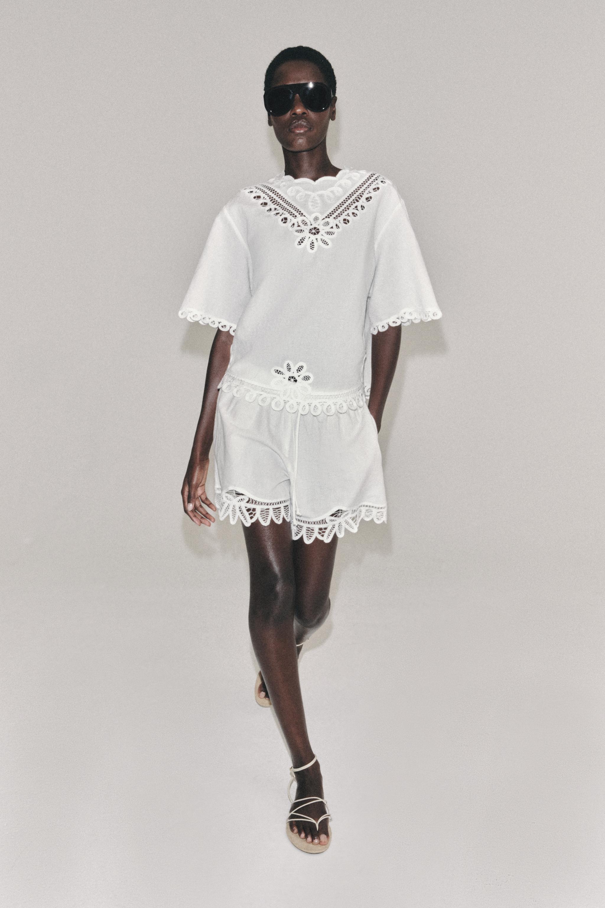 Zara ZW COLLECTION KETEN İŞLEMELİ ŞORT görsel 4