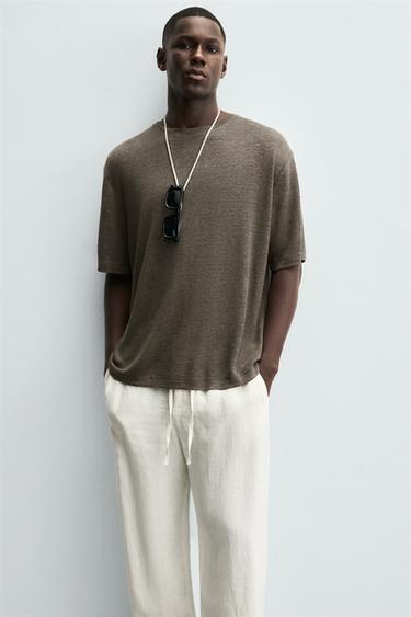 T-SHIRT CHANVRE - VISCOSE - Chocolat de Zara - Image 4