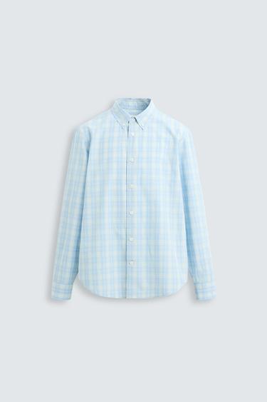 CAMISA REGULAR FIT CUADROS - Azul vigoré de Zara