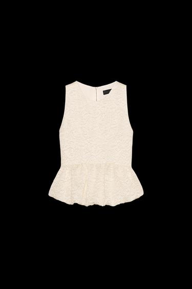 Zara TEXTURED PEPLUM TOP - Soft gold - Image 0