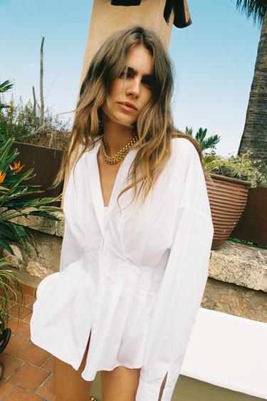 CAMISA POPELÍN PLIEGUES - Blanco de Zara