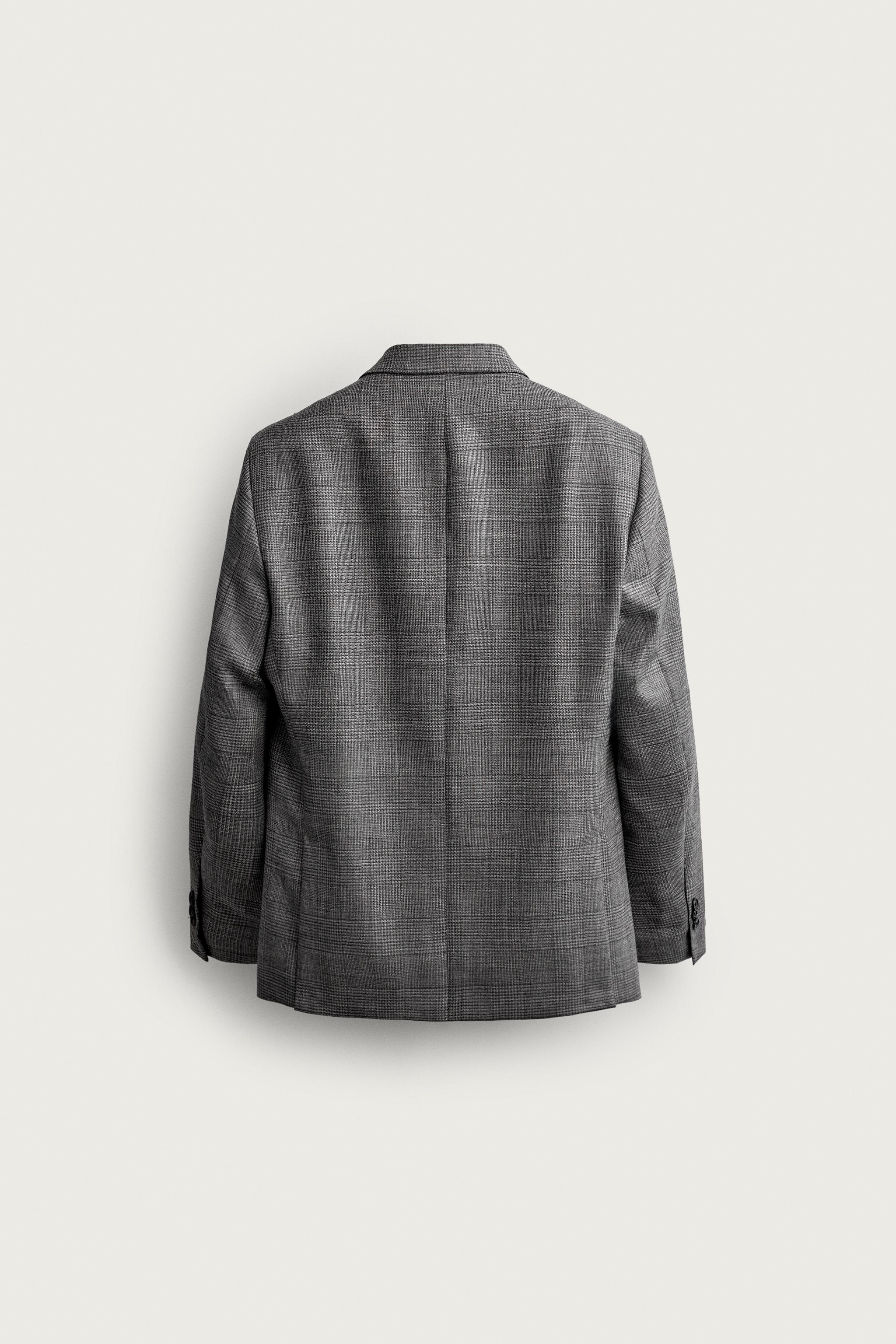 100% WOOL CHECKED DOUBLE-BREASTED BLAZER