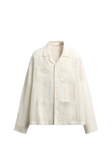 CAMISA RELAXED FIT 100% LINO BOLSILLOS PLIEGUES - Blanco roto de Zara