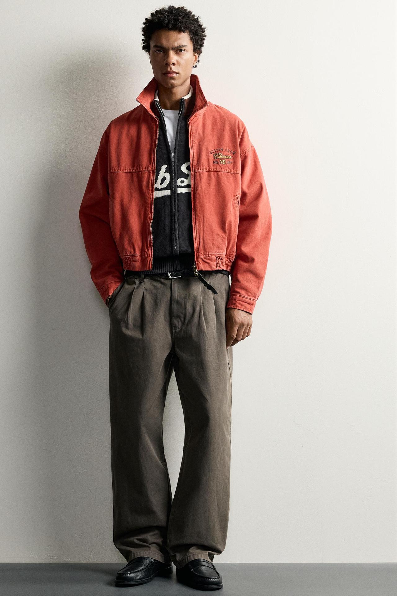 EMBROIDERED CROPPED JACKET — Red / Orange