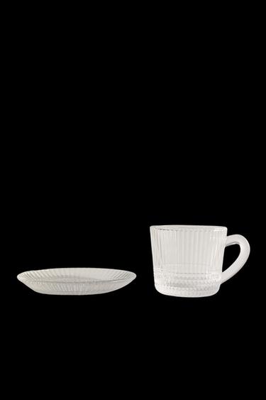 GLASS COFFEE CUP AND SAUCER WITH RAISED DESIGN - 990 by Zara