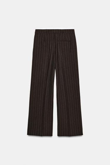 WIDE-LEG TROUSERS WITH DOUBLE WAISTBAND - Brown by Zara