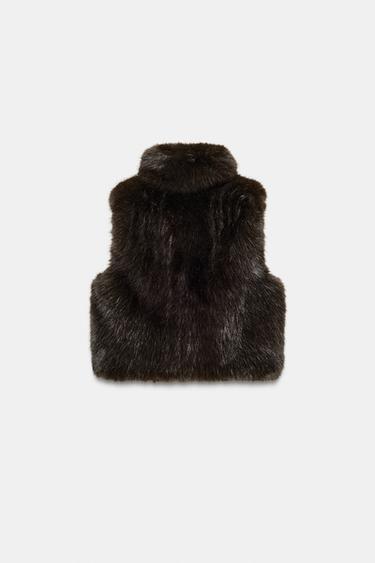 FAUX FUR GILET - Brown by Zara - Image 6