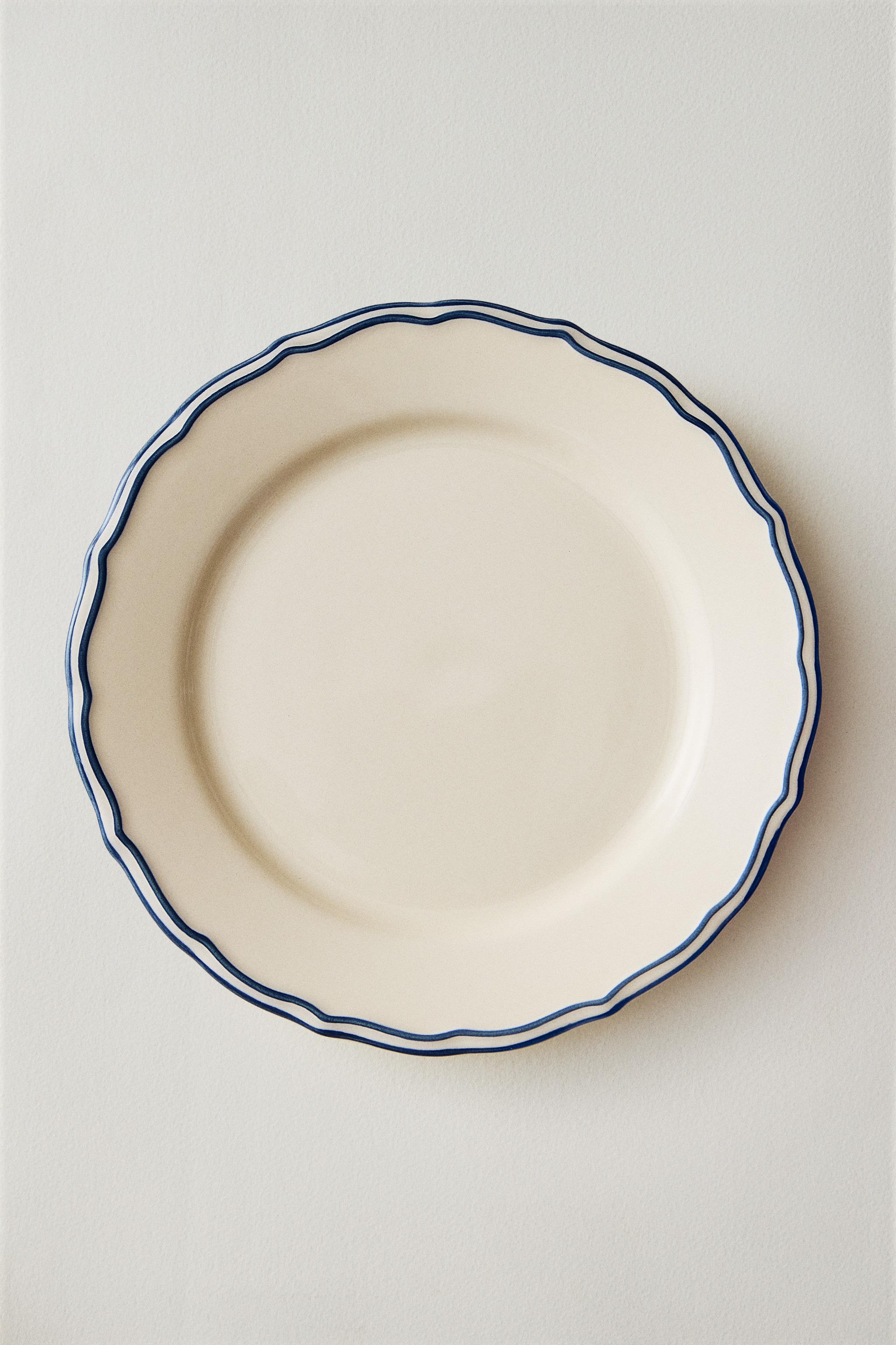 WAVY EARTHENWARE DESSERT PLATE WITH RIM