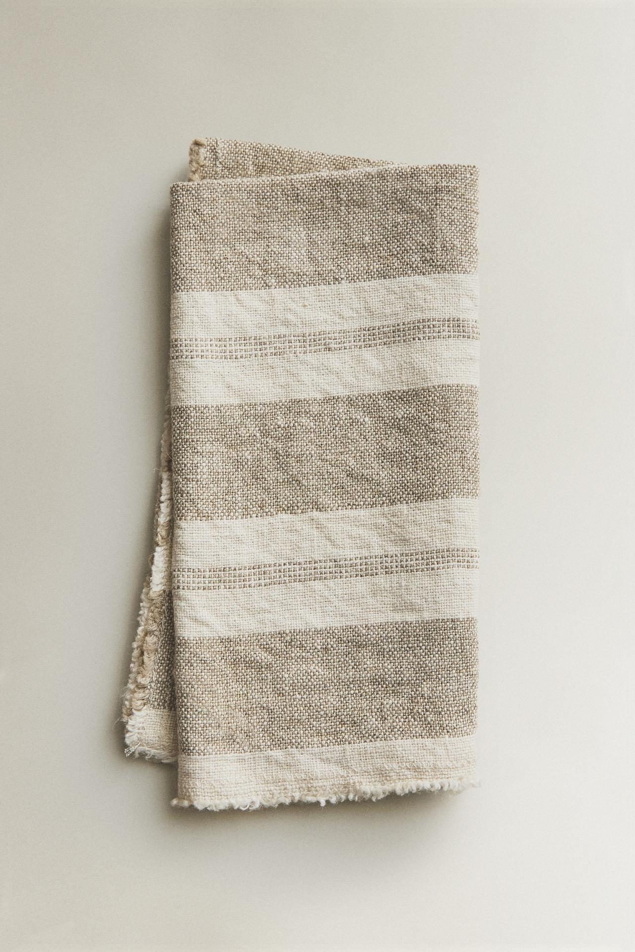 HEAVYWEIGHT LINEN STRIPED NAPKINS (PACK OF 2) — Ecru