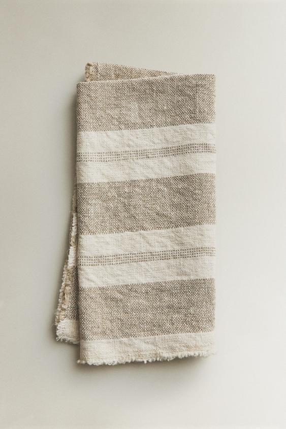 Zara HEAVYWEIGHT LINEN STRIPED NAPKINS (PACK OF 2) - Ecru - Image 0