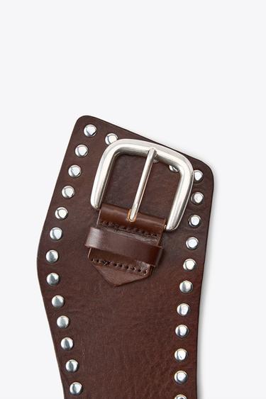 STUDDED LEATHER CORSET BELT - Brown by Zara - Image 3