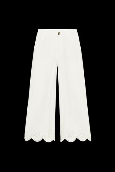 Zara EYELET EMBROIDERED CULOTTES - White - Image 0