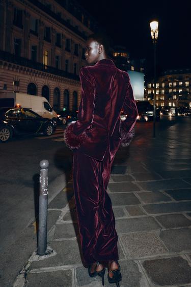 VELVET WIDE-LEG TROUSERS - Burgundy by Zara