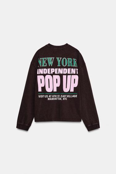 T-SHIRT LAVÉ INSCRIPTION CONTRASTE - Marron de Zara - Image 6