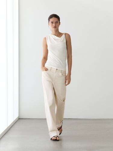 Zara Cowl neck top with rhinestone detail - Oyster-white - Image 0