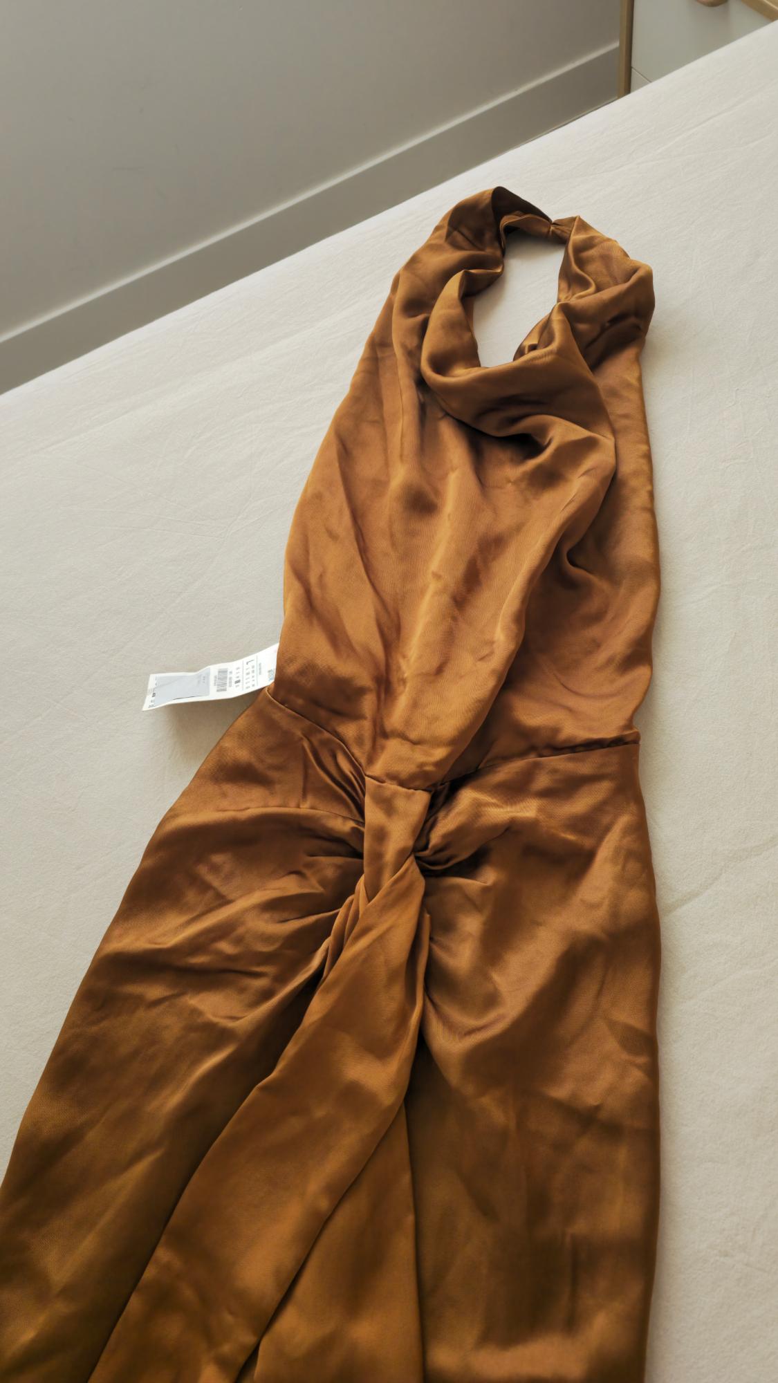 SATIN HALTER MIDI DRESS - Image 2