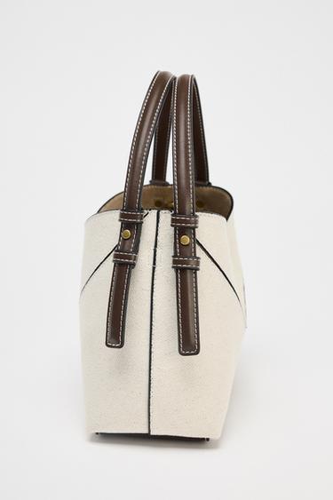 CONTRAST CANVAS MINI TOTE BAG - Ecru by Zara - Image 4