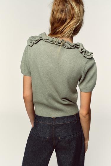 PULL EN MAILLE À FLEURS - Vert mousse de Zara - Image 4