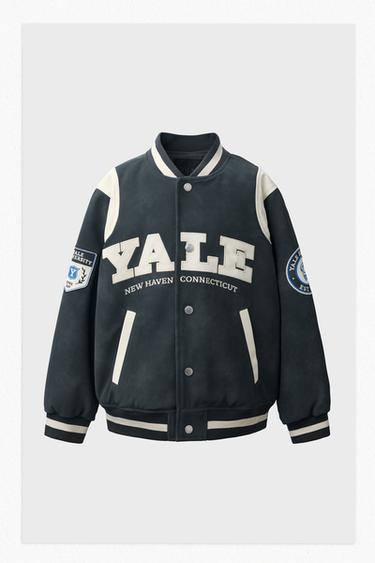 YALE UNIVERSITYâ„¢ PRINT LEATHER EFFECT BOMBER JACKET - Blue by Zara
