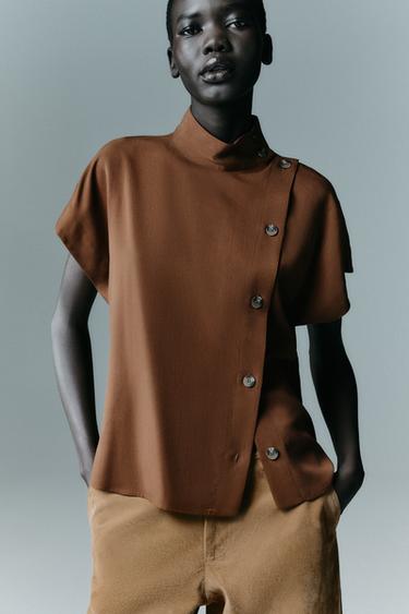 CAMISA CRUZADA BOTONES - Terracota de Zara