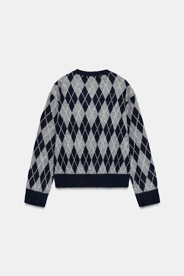 DIAMOND KNIT JUMPER - Grey / Blue by Zara - Image 5