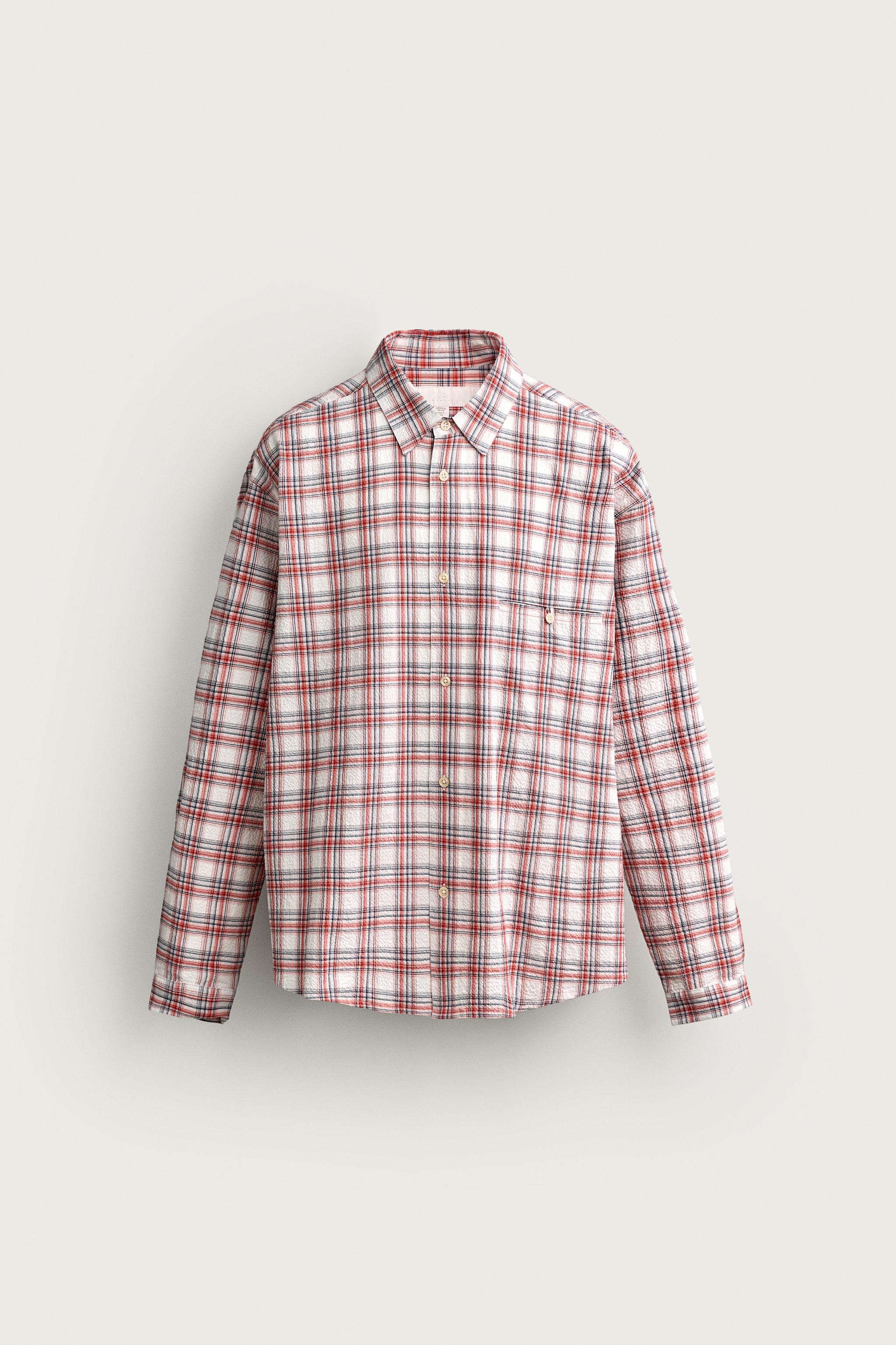 TEXTURED CHECKED SHIRT — Red / Navy