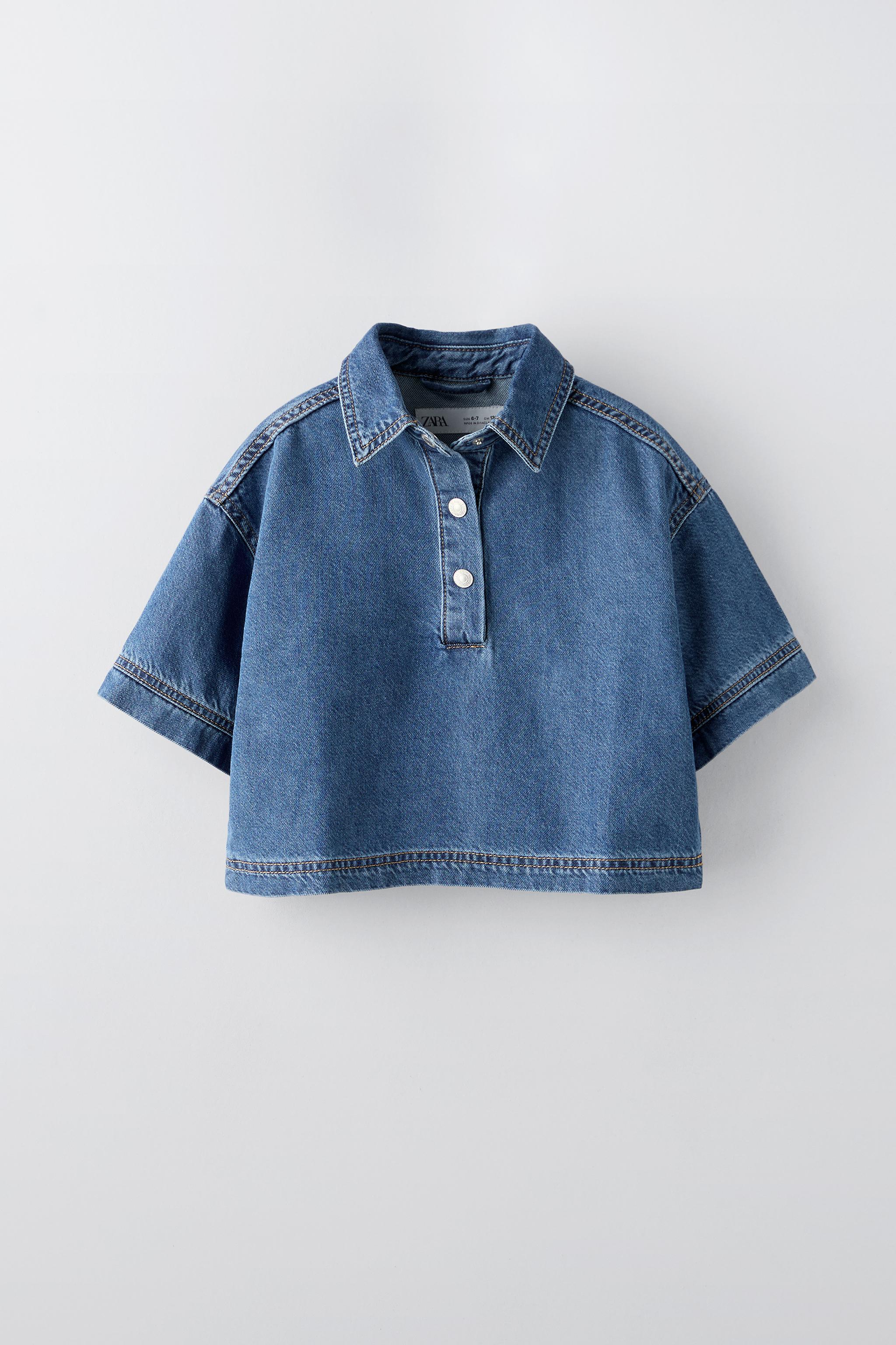 Crop denim shirt hotsell