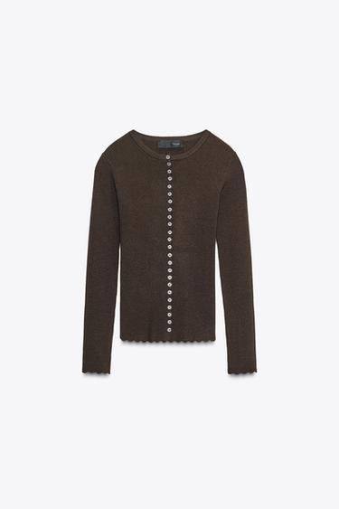 GILET EN MAILLE CÔTELÉE - Marron de Zara - Image 3