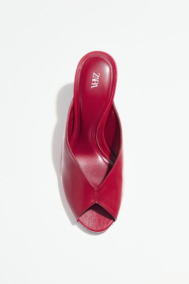 OPEN-TOE SANDALS - Burgundy Red by Zara