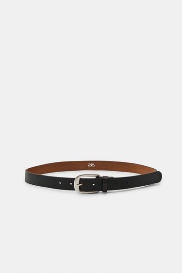 100% CRACKLED LEATHER BELT - Brown by Zara