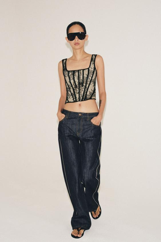 CORSET EN DENTELLE 100 % POLYAMIDE - Noir / Écru de Zara - Image 0