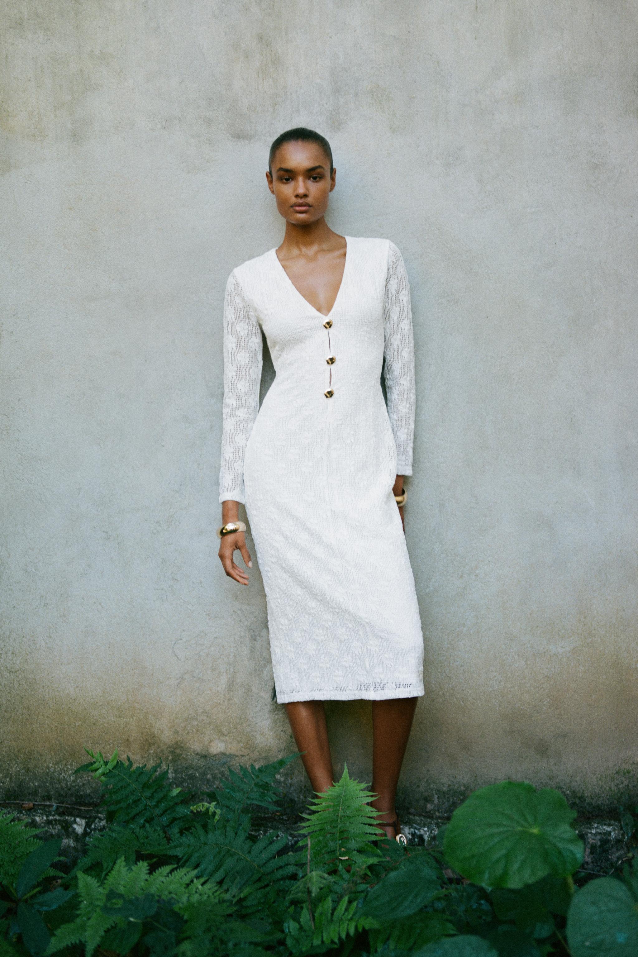 crochet dress zara CROCHET SHORT DRESS - Ecru