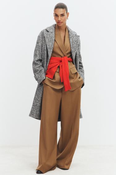 Zara HERRINGBONE COAT - Black / White