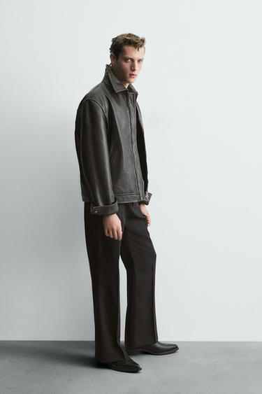 BLOUSON EN CUIR EFFET DÉLAVÉ VINTAGE - Noir de Zara - Image 3