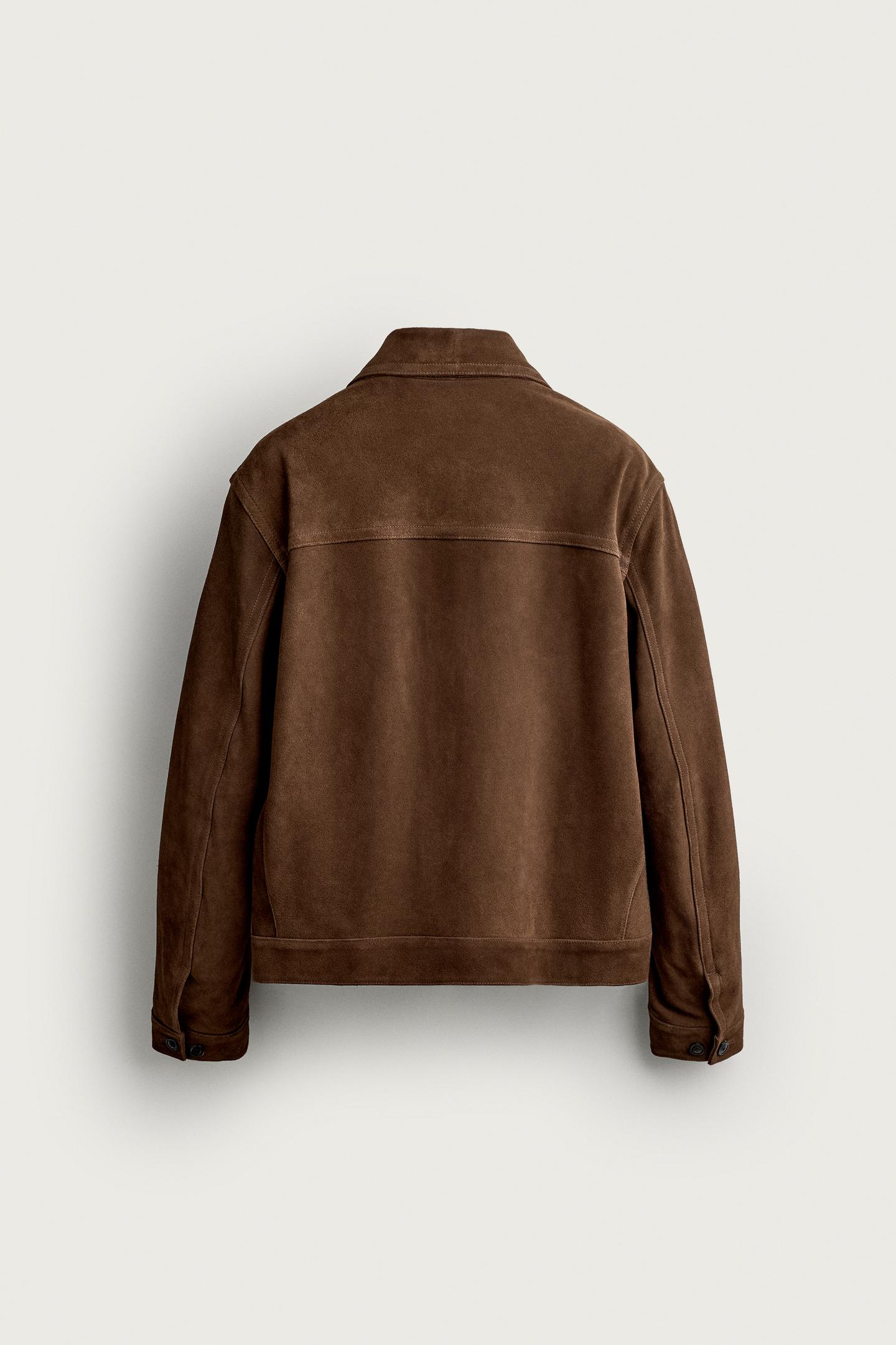 Мужская куртка Zara Relaxed Fit Suede Leather, цвет: Brandy — фото 8