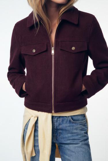 CAZADORA SOFT CREMALLERA - Burgundy de Zara - Imagen 0
