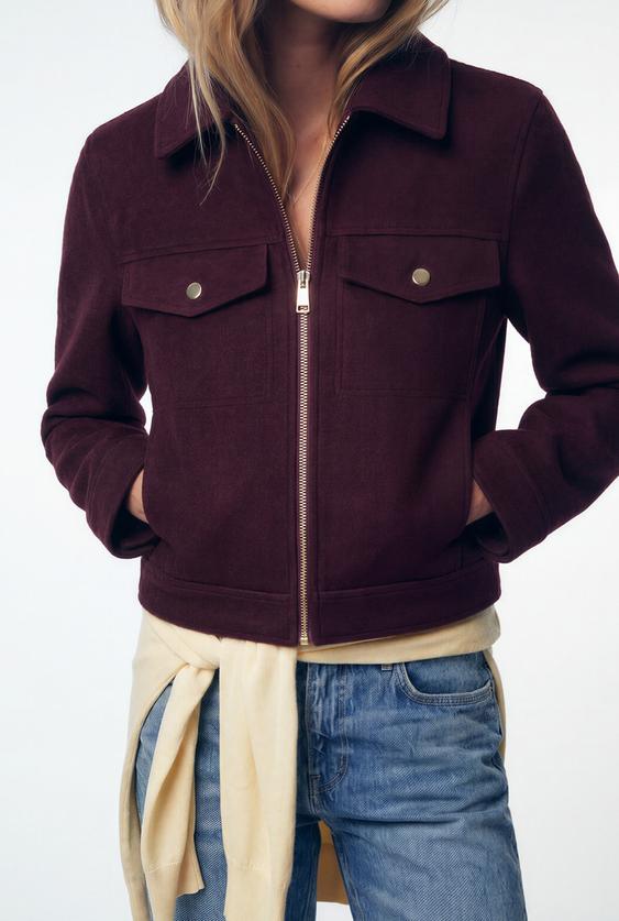 SOFT JACKET WITH ZIP - Burgundy by Zara - Image 0