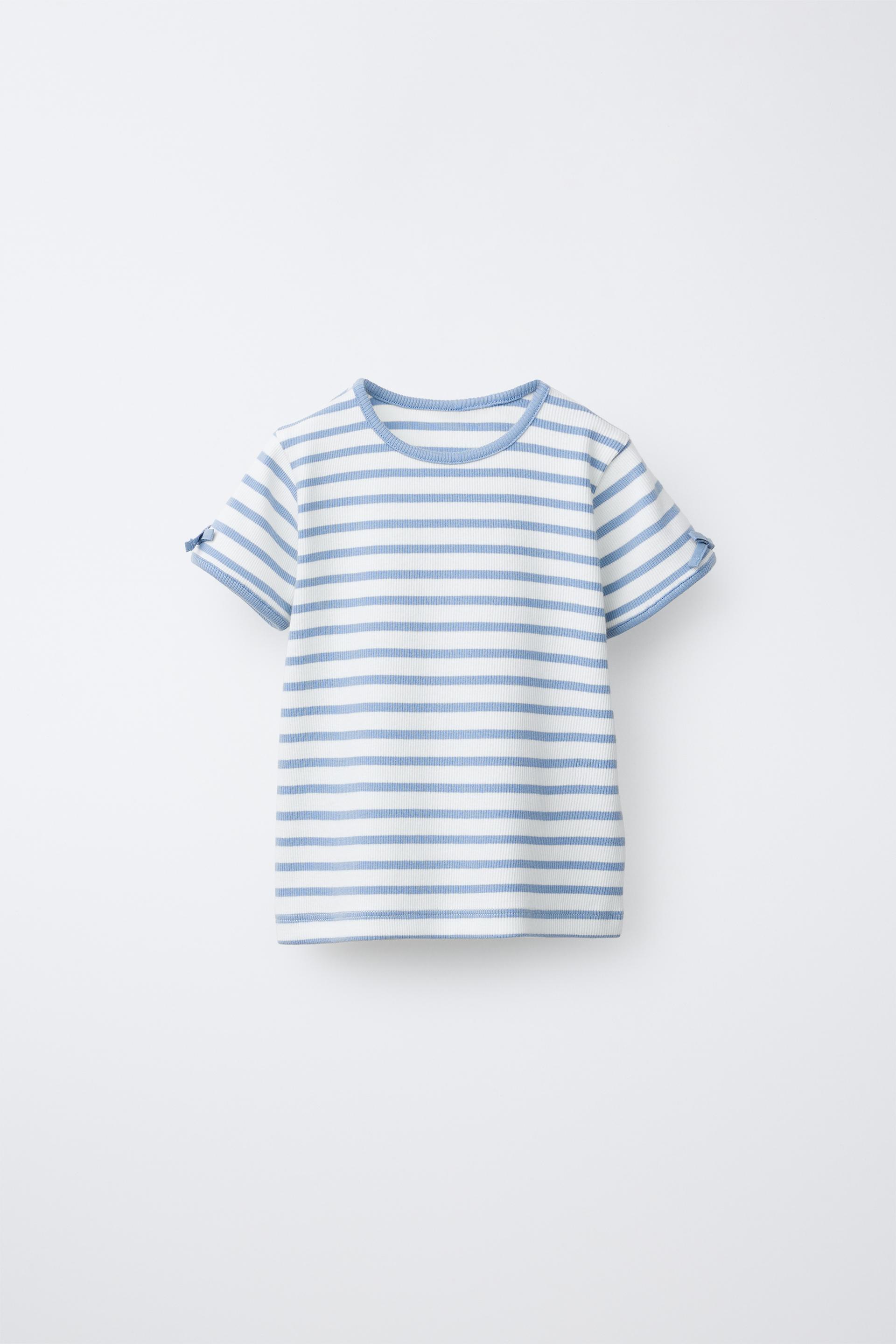 Rib Striped T-Shirt With Bows