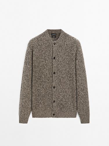 Cardigan en maille chinée 100 % laine - Vison moyen de Zara