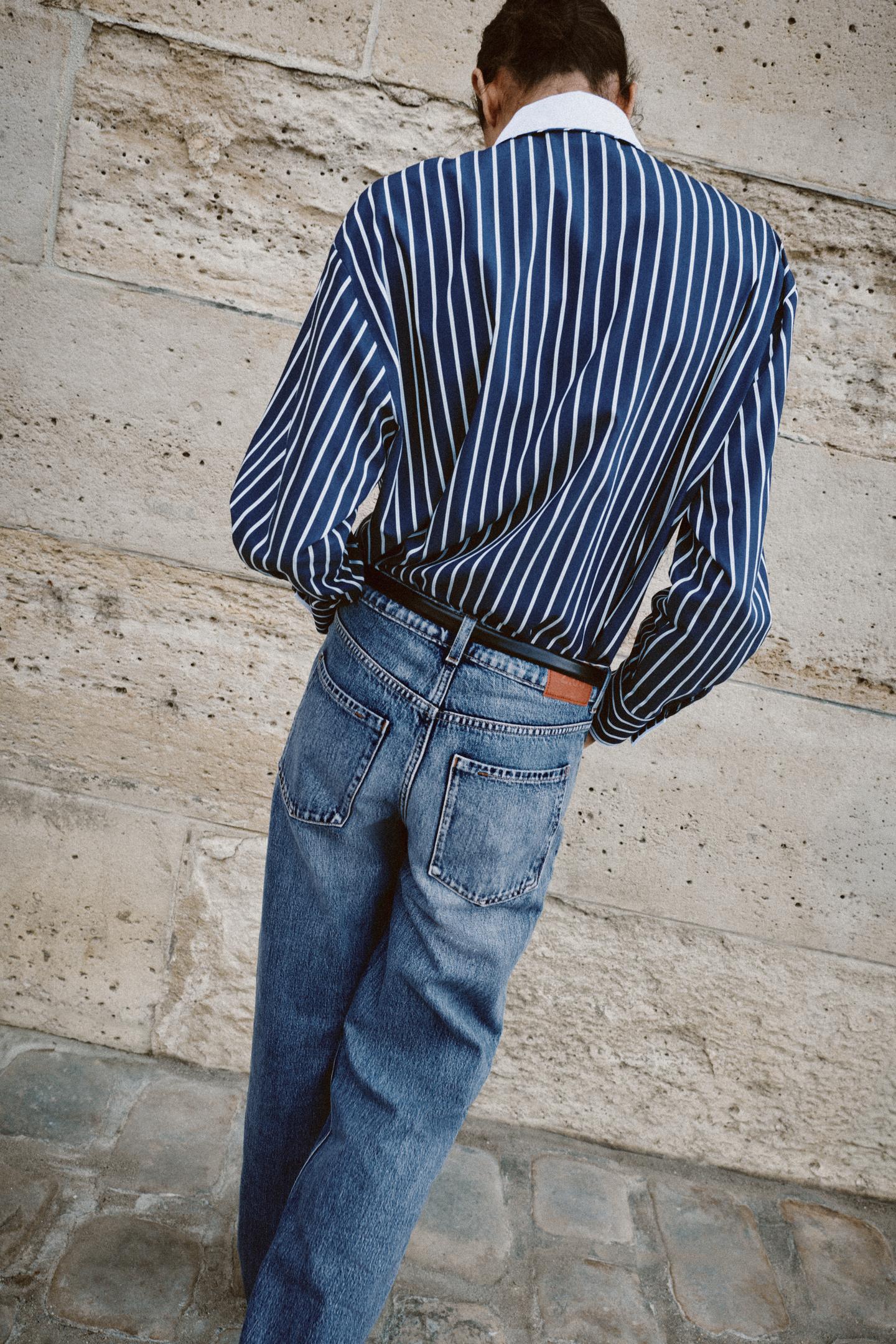 Женская рубашка Zara Striped Poplin, цвет: Синий / Тёмно-синий — фото 3