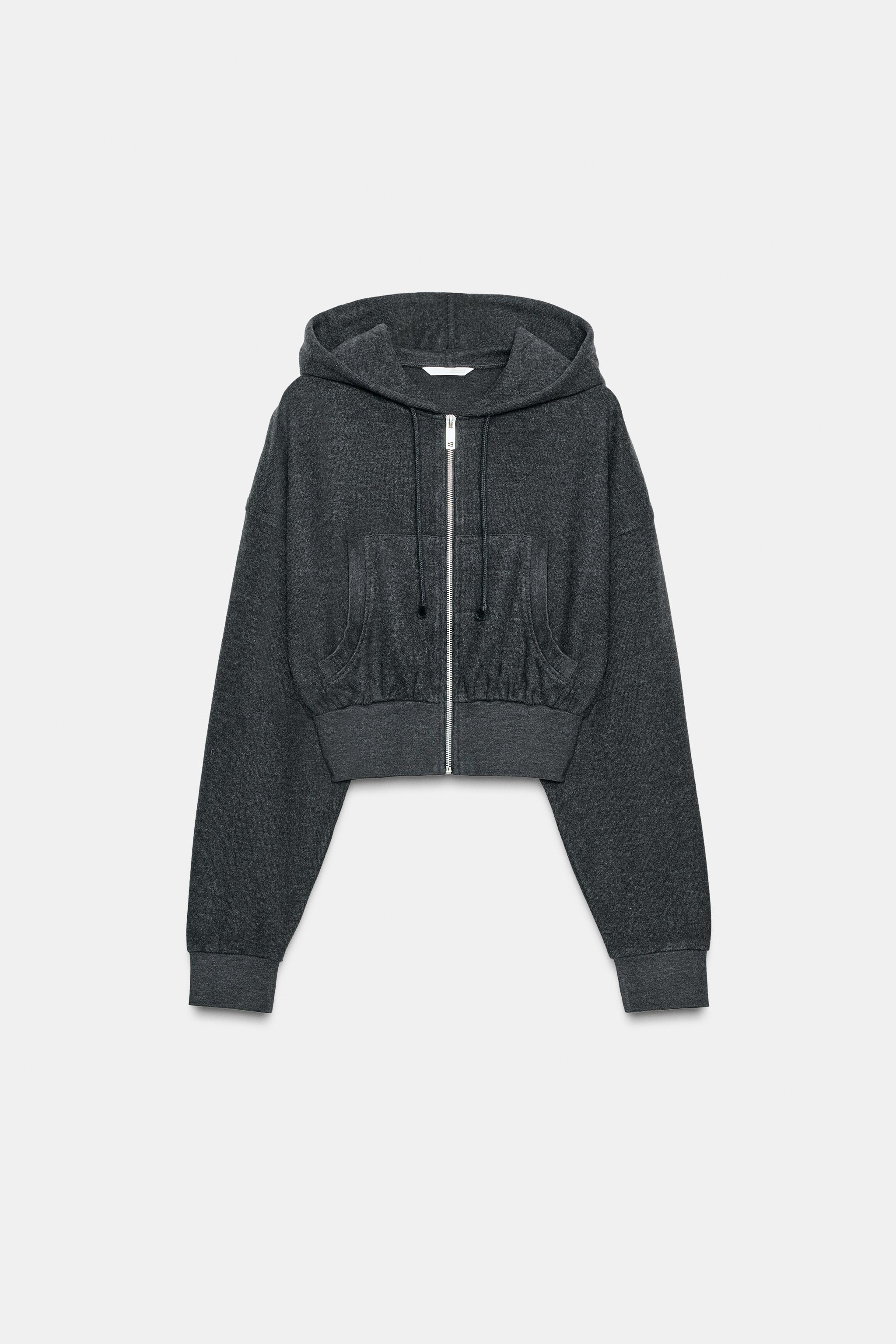 CROPPED HOODIE SWEATSHIRT - Dark gray | ZARA United States