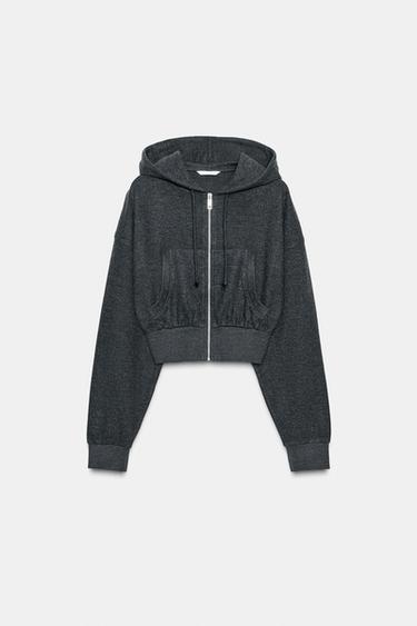 CROPPED HOODIE - Dark grey by Zara