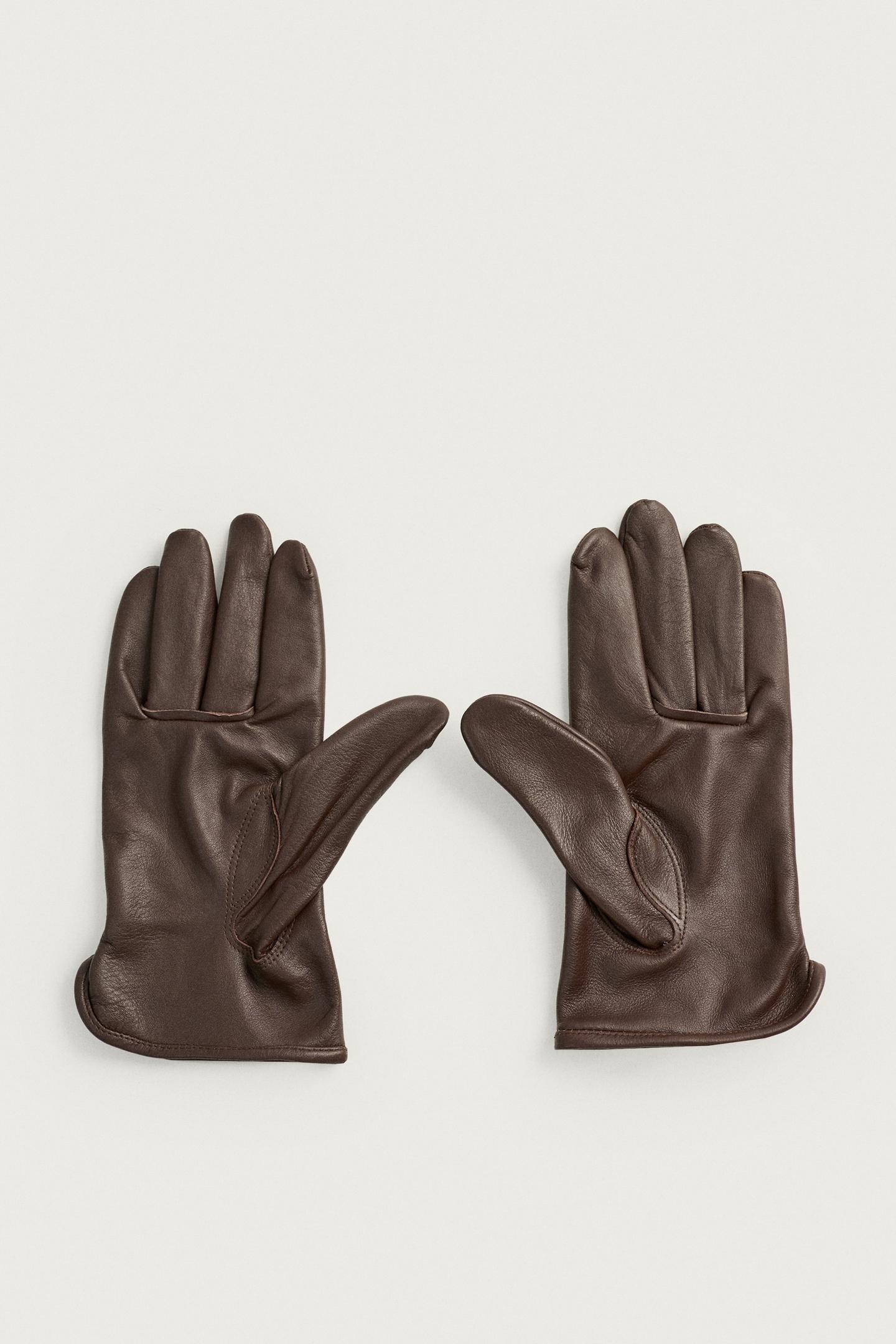 Мужские перчатки Zara Leather Gloves, цвет: Коричневый — фото 4