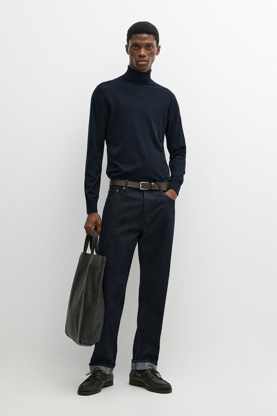 Zara Cotton blend high neck knit sweater - Navy blue - Image 0