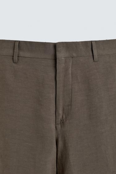 VISCOSE - LINEN FLARE FIT SUIT TROUSERS - Brown / Taupe by Zara - Image 7