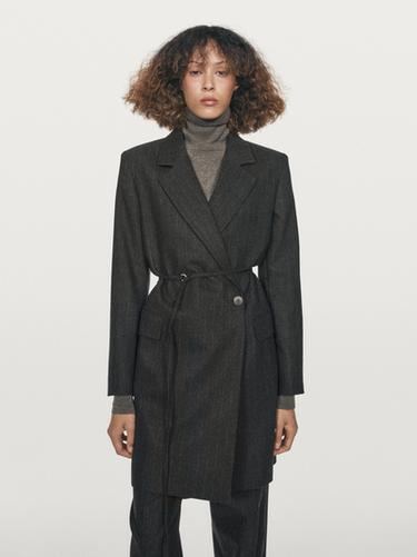 Zara Long striped wool blend blazer - Gray