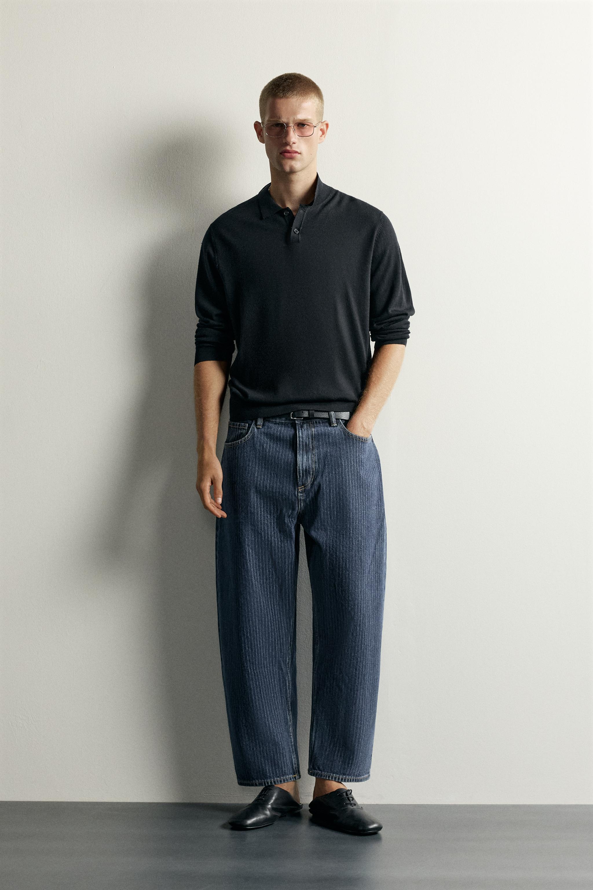 STRIPED TAPERED WIDE FIT JEANS