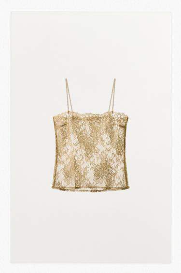 МЕТАЛЛ ЖЫЛТЫРЛЫ ЖІПТІ ШІЛТЕР ТОП - Алтын түсті Zara компаниясынан